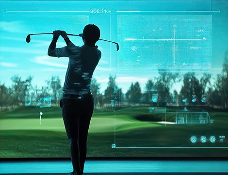Person golfing at indoor venue