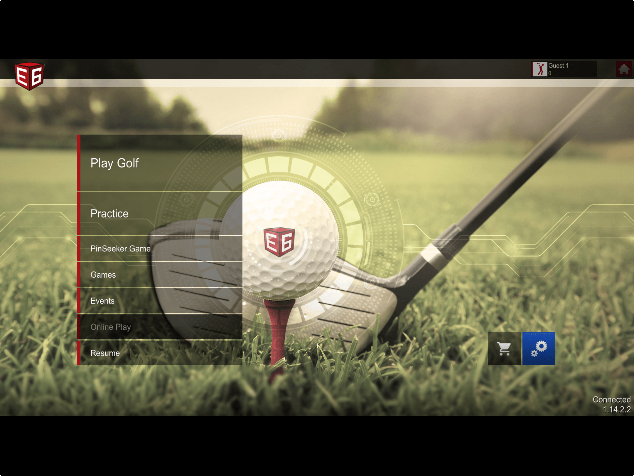 E6 Connect home screen with the Play, Practice, Game and Event modes